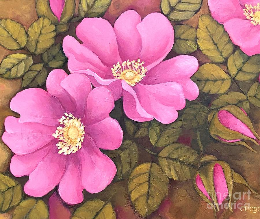 Wild, pink, roses Painting by Inese Poga