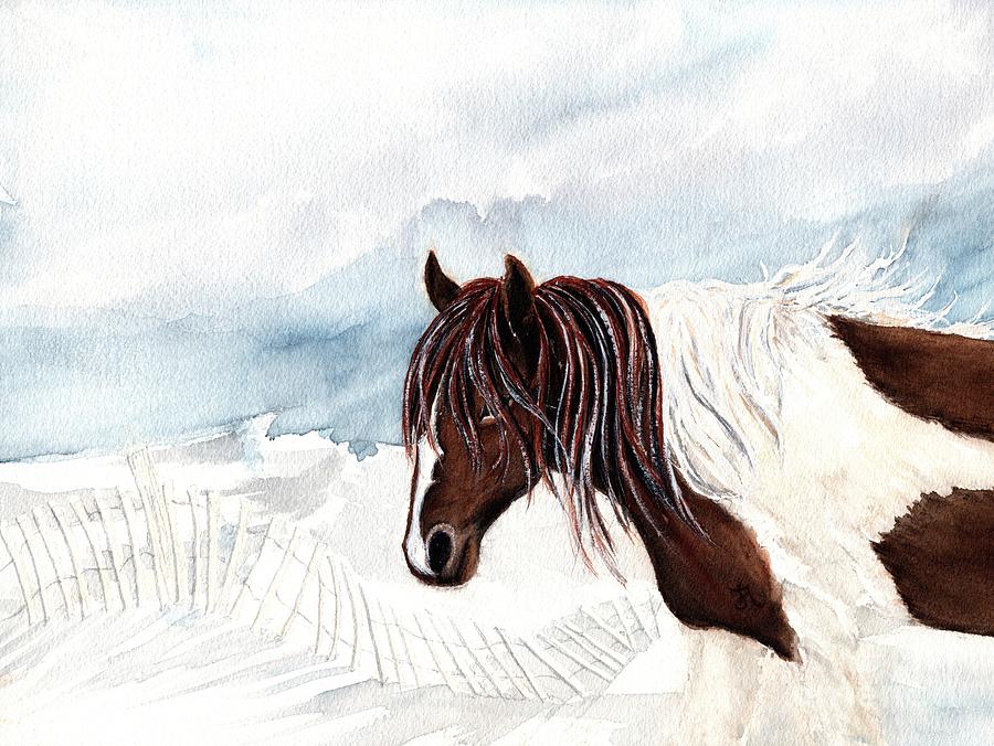 Wild Pony Sky - Assateague Island Painting by Janine Riley