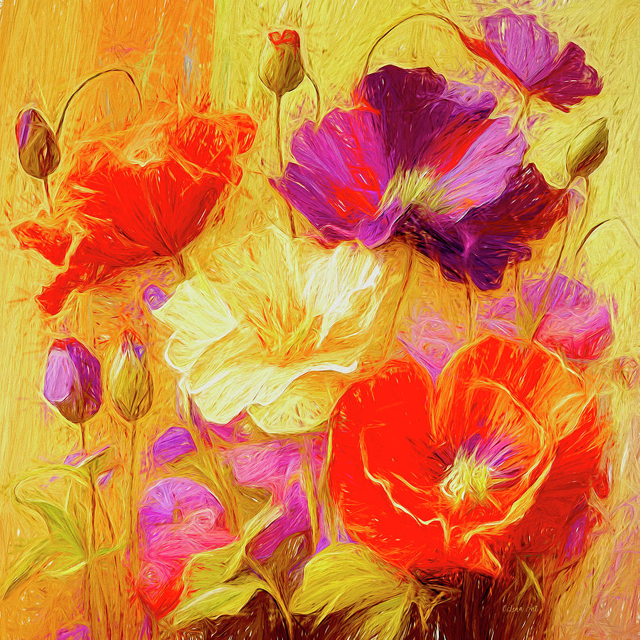 Wild Poppies Abstract Painting of Multi Colored Poppies Digital Art by Lena Owens - OLena Art Vibrant Palette Knife and Graphic Design