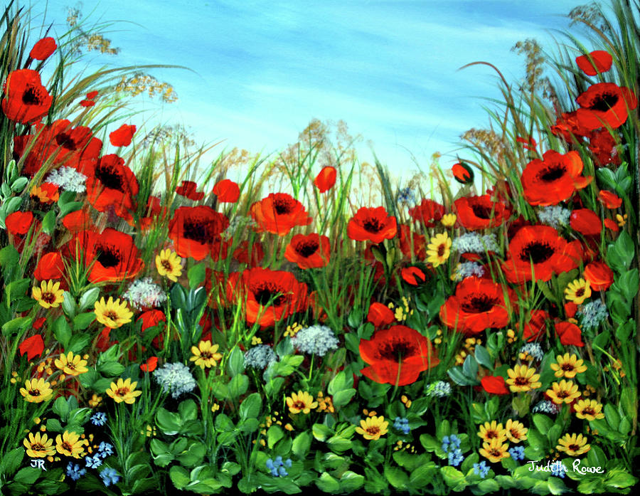 Wild Poppy Field Painting by Judith Rowe