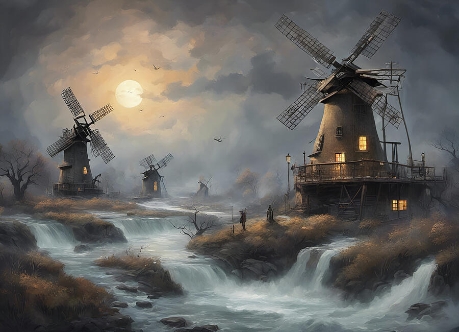 Wild River Windmills Digital Art by Deb Beausoleil