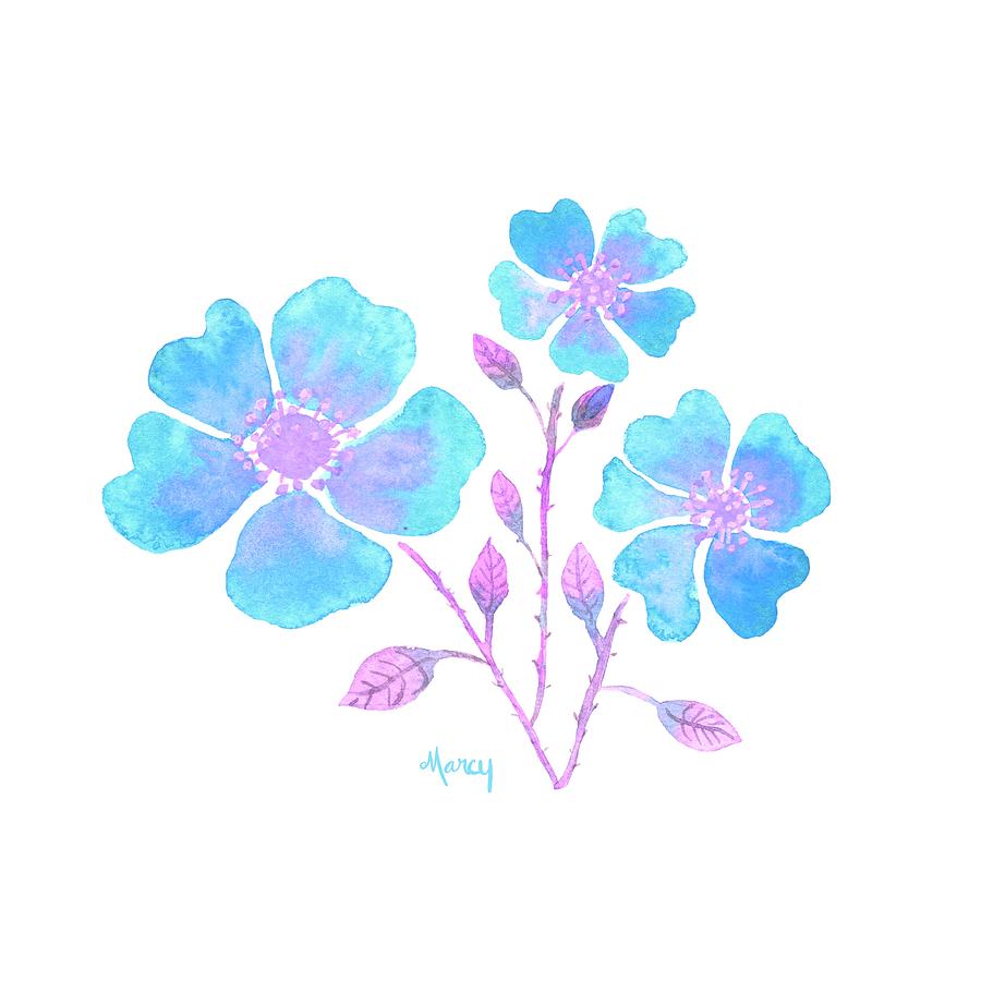 Wild Roses in Blue Digital Art by Marcy Brennan