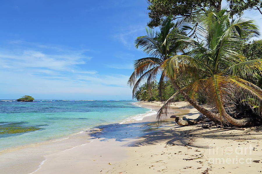 Wild sandy beach with an islet Caribbean sea Photograph by Dam ...