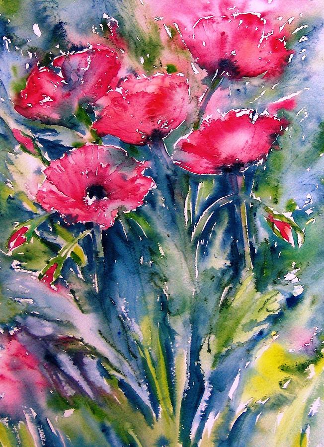 Wild Scarlet Poppies  Painting by Trudi Doyle