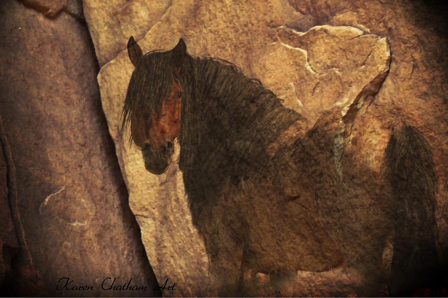 Wild Stallion Tanka Digital Art by Karen Kennedy Chatham