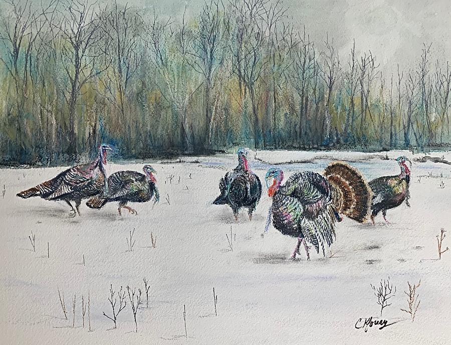 Wild Turkeys  Painting by Christine Kfoury
