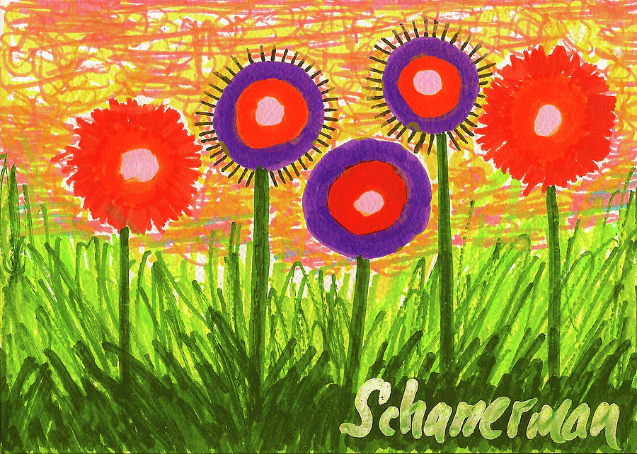 Wild Wacky Wildflowers Drawing by Susan Schanerman