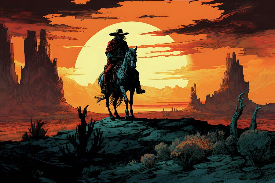 Wild West Cowboy On Rideing A Horse Digital Art by Mohamed Ibrahim - Pixels