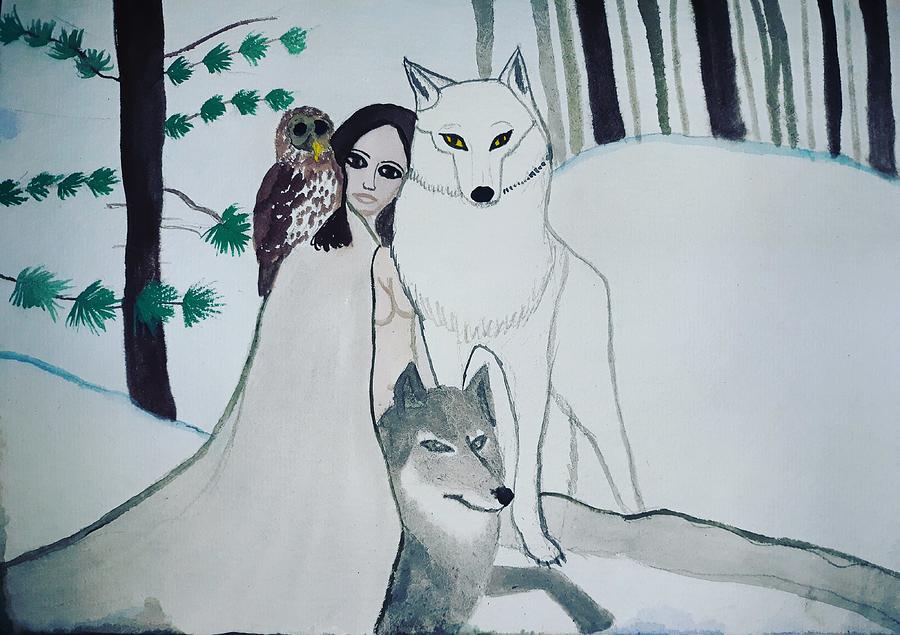 Wolves Painting - Wild Woman in Winter  by Vale Anoai