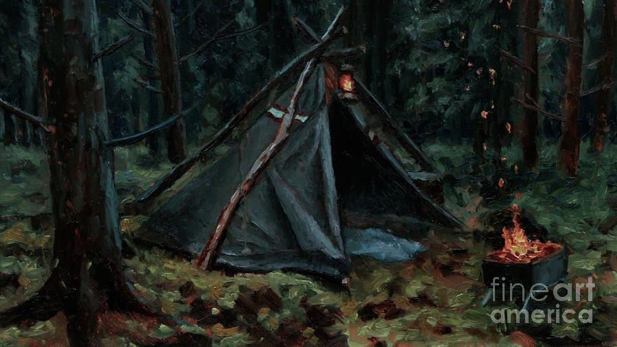 Bushcraft Wilderness Painting N48 Painting by Ric Nagualero