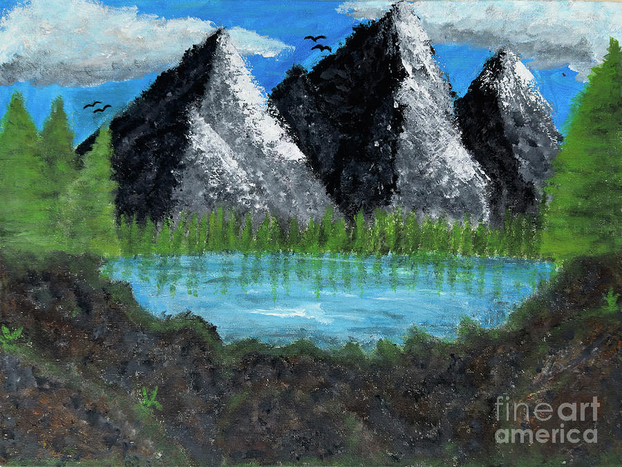 Wilderness Vista - Majestic Mountain Landscape Painting by Viktoria Jovanovic