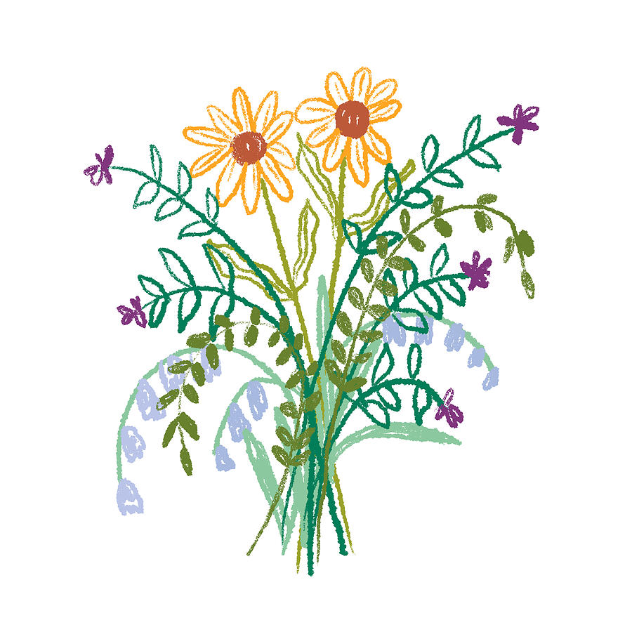 Wildflower bouquet drawing Drawing by KathrynSK