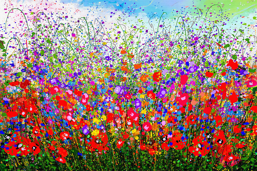 Wildflower celebration Meadows in spring  Painting by Lena Owens - OLena Art Vibrant Palette Knife and Graphic Design