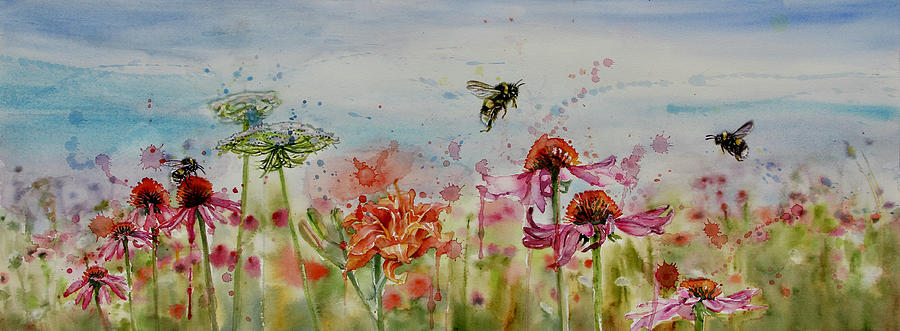Wildflower Field Abuzz Painting by Tracy Male