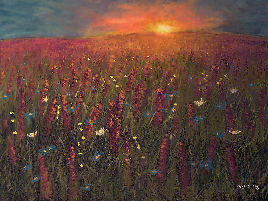 Wildflower Field Sunset Mixed Media by Ken Figurski