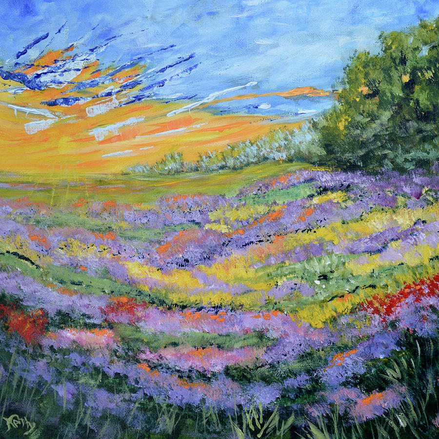 Wildflower Sunset Landscape Painting by Kathy Symonds | Fine Art America