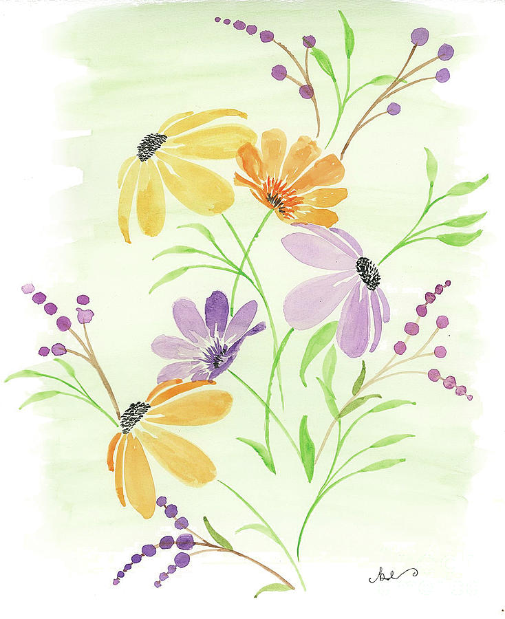 Watercolor Painting - Wildflowers 1 by Beth Erickson Watercolor Painting - Wildflowers 1 by Beth Erickson
