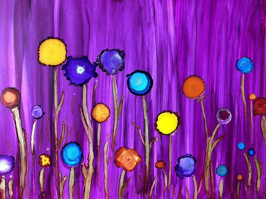 Wildflowers Against Purple Background Painting by Rachelle Stracke