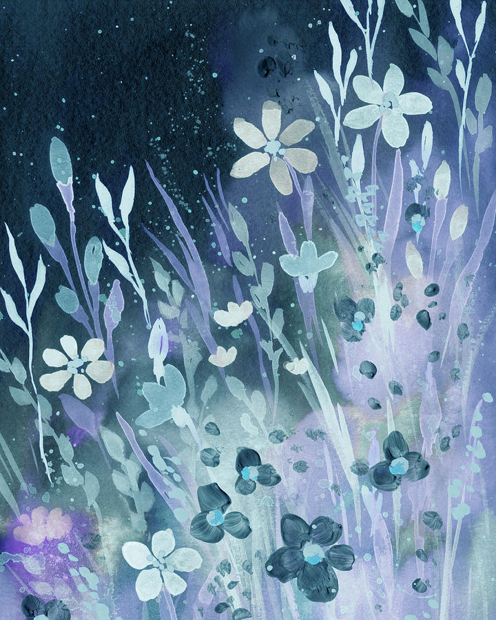 Wildflowers And A Deep Blue Night Watercolor Art I  Painting by Irina Sztukowski
