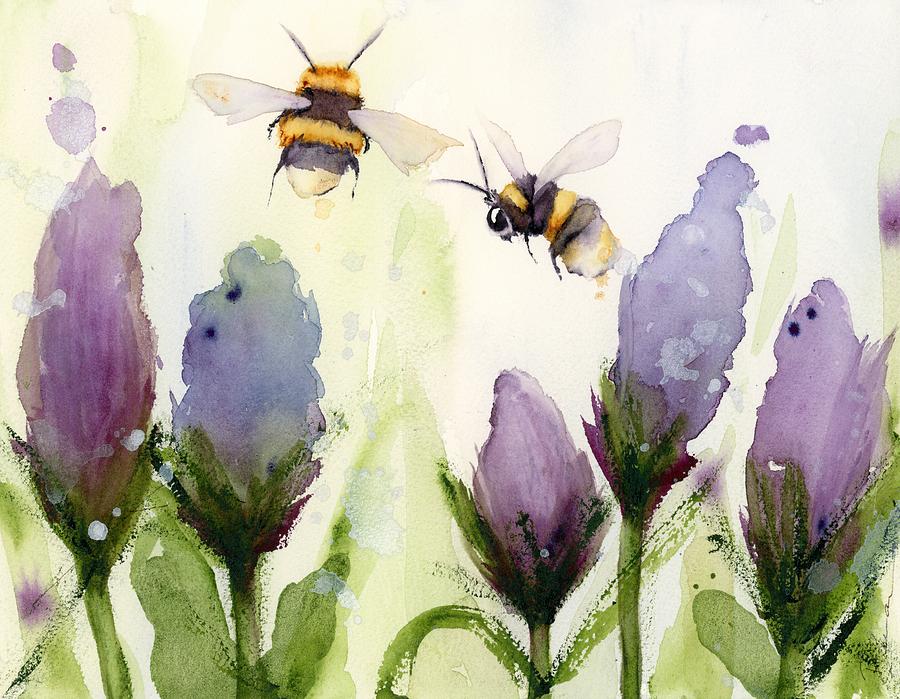 Wildflowers and Bees #1 2022 Painting by Dawn Derman