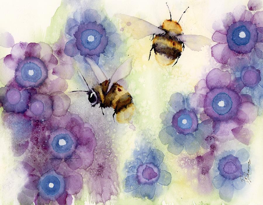 Wildflowers and Bees #2 2022 Painting by Dawn Derman