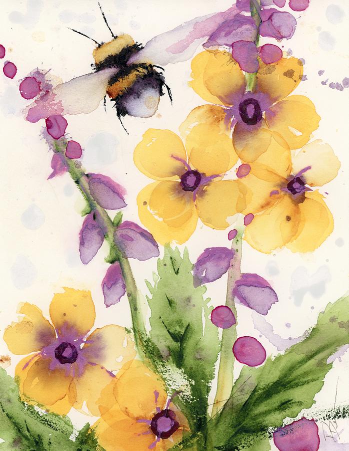 Wildflowers and Bees #4 2022 Painting by Dawn Derman