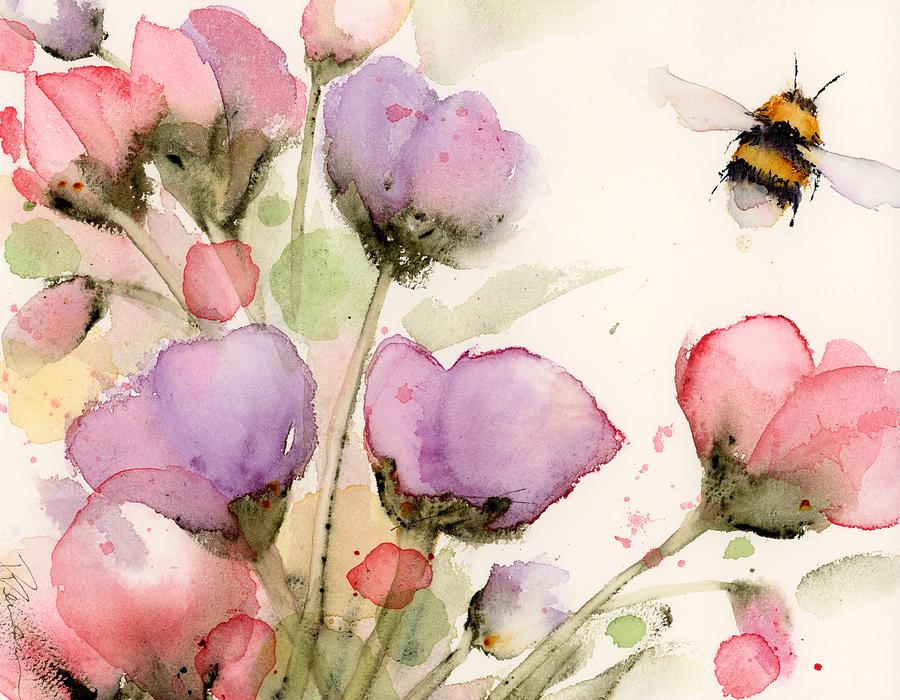 Wildflowers and Bees #5 2022 Painting by Dawn Derman