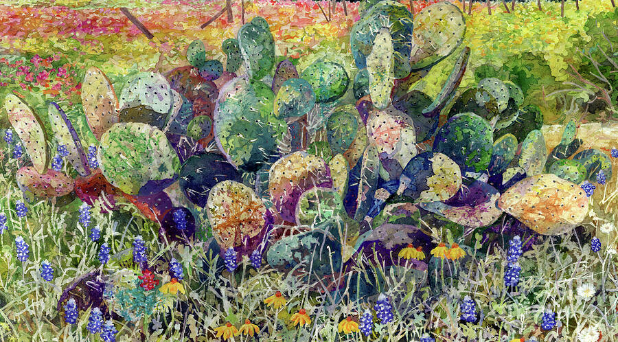 Wildflowers And Cactus - Prickly Pear Painting