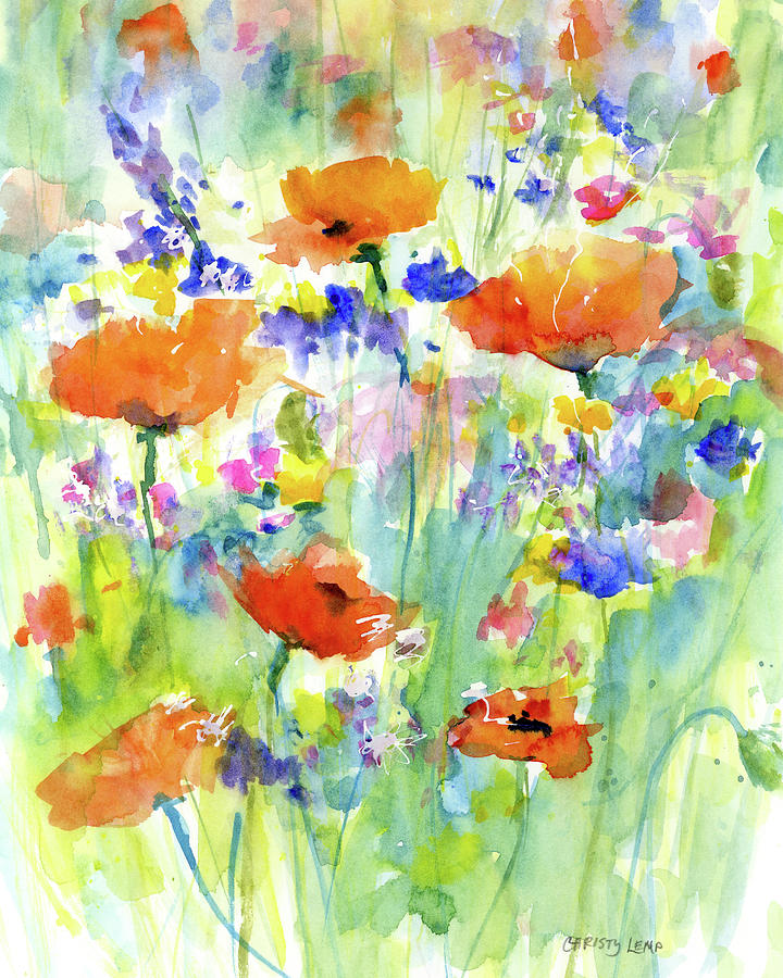 Wildflowers and Poppies Painting by Christy Lemp