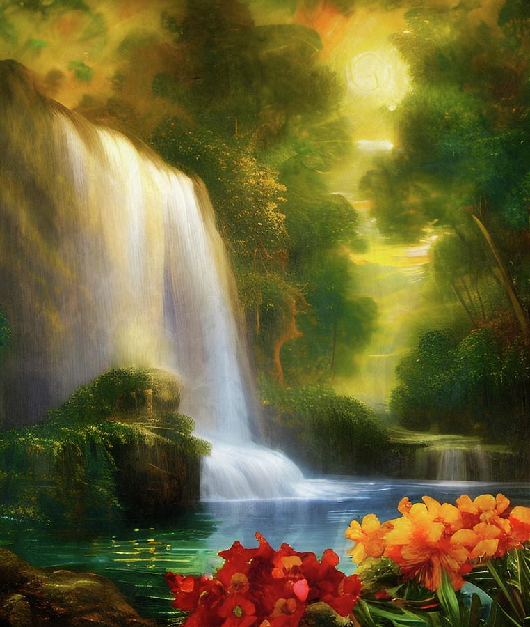 Wildflowers and Waterfalls  Digital Art by Ally White