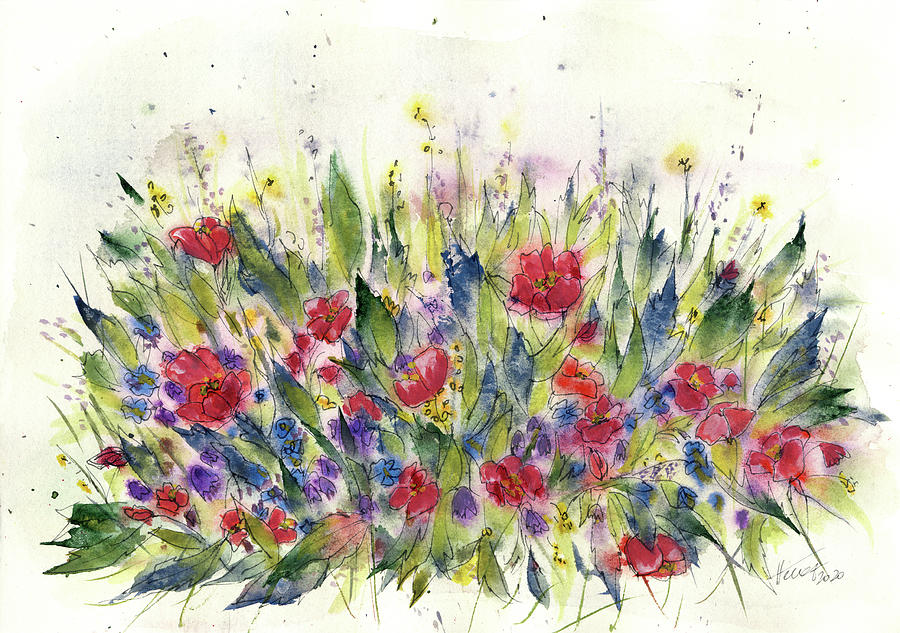 Nature Painting - Wildflowers by Aniko Hencz