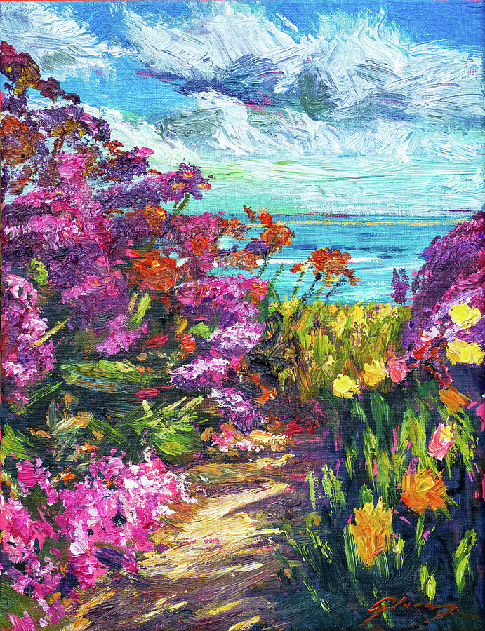 Wildflowers At The Seaside Painting by David Lloyd Glover - Fine Art ...