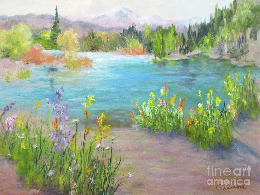 Wildflowers by the Lake Painting by Roseann Gilmore