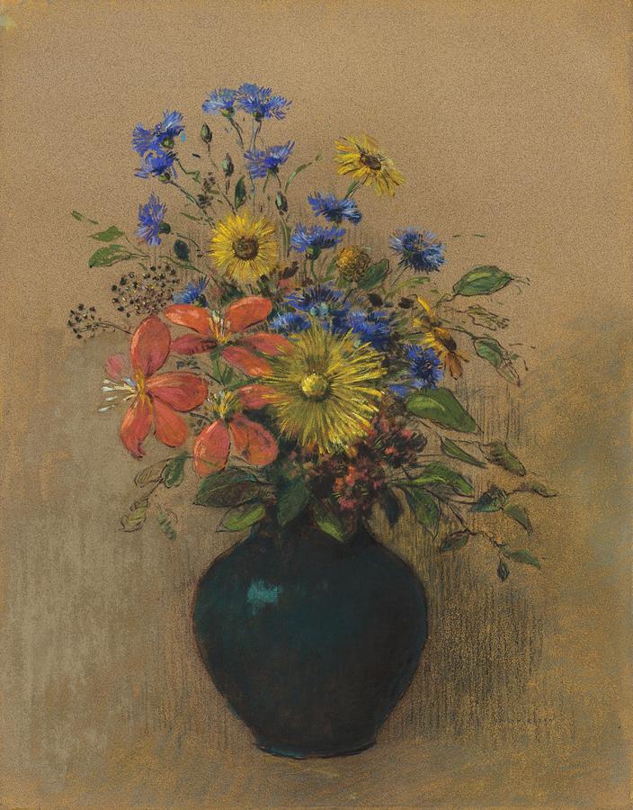 Spring Drawing - Wildflowers c  art by Odilon Redon French