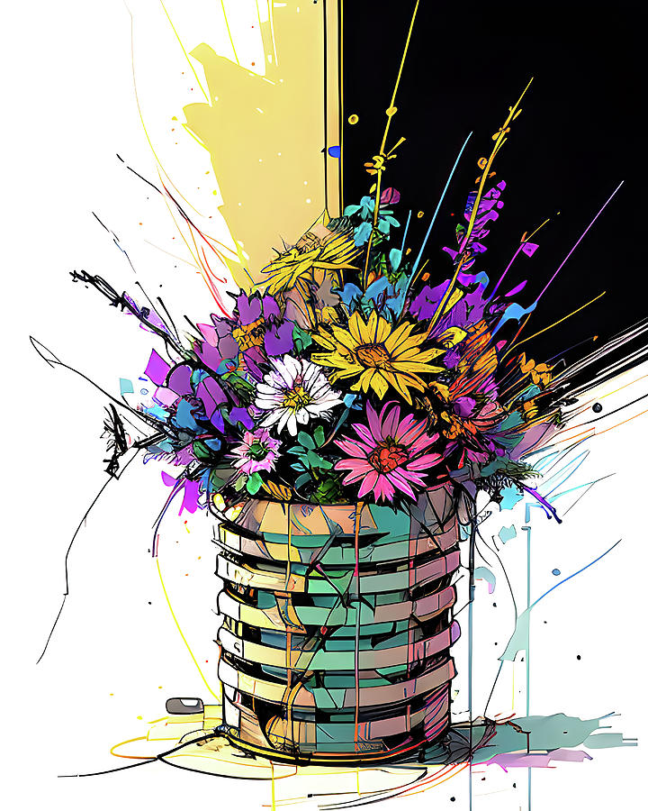 Flower Painting - Wildflowers In a Basket by Bob Orsillo