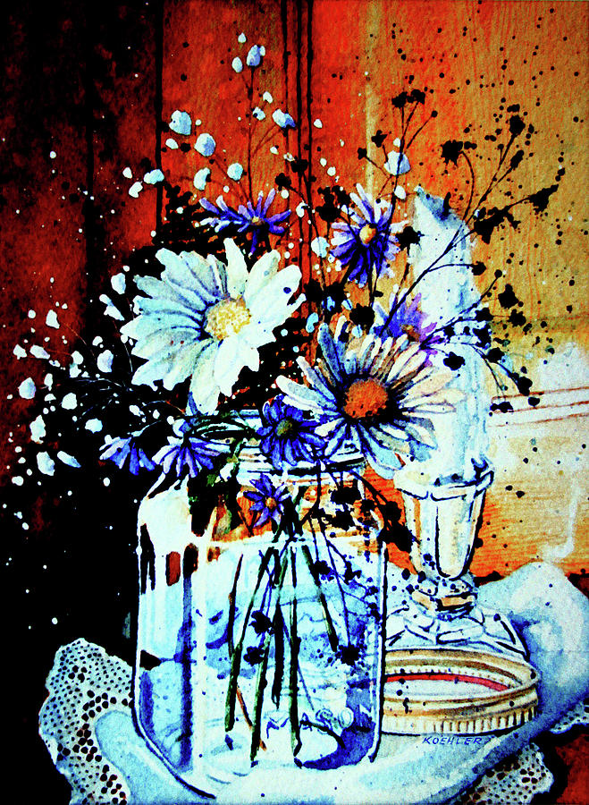 Wildflowers In A Mason Jar Painting by Hanne Lore Koehler