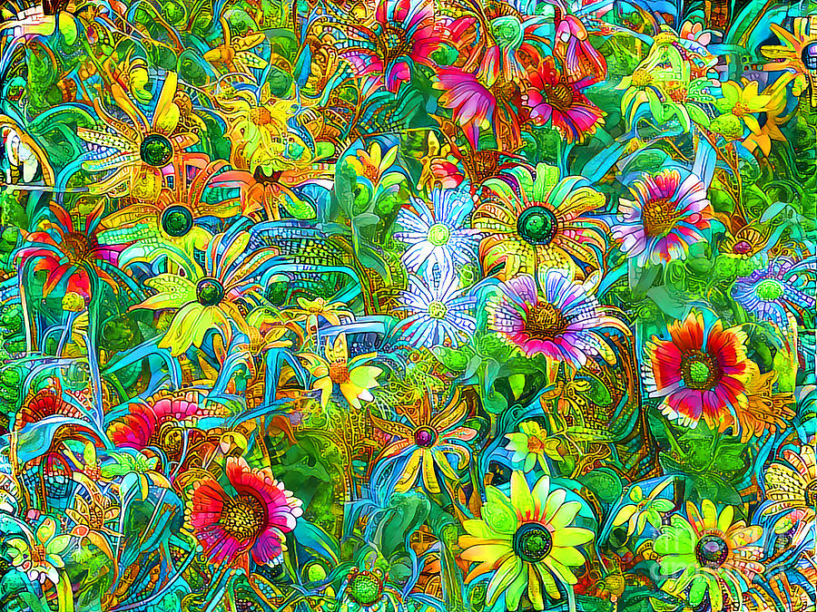 Wildflowers in Contemporary Vibrant Colorful Art Motif 20200509v6 Photograph by Wingsdomain Art and Photography