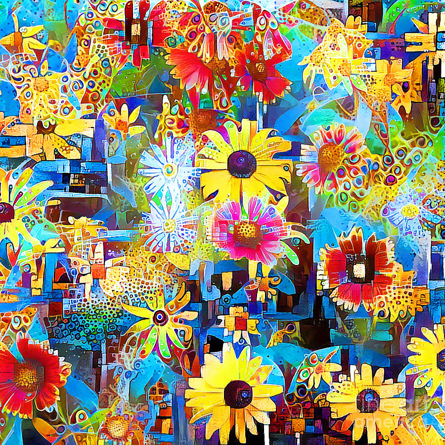 WildFlowers in Rural Countryside in Contemporary Vibrant Happy Color Motif 20200429v5 square Photograph by Wingsdomain Art and Photography
