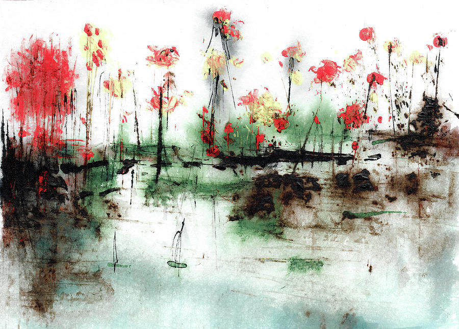 Wildflowers On Pond Abstract 60620-1 Digital Art
