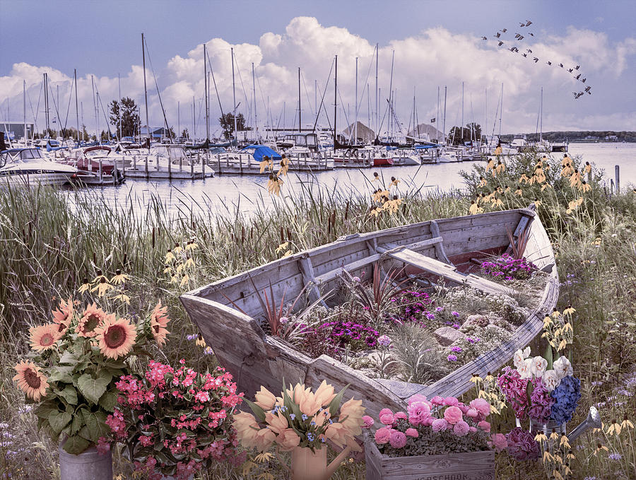 Wildflowers Rowboat in the Beachhouse Harbor Photograph by Debra and Dave Vanderlaan