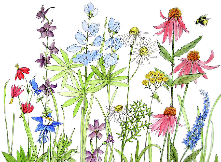 Wildflowers with Bee Painting by Laurie Rohner