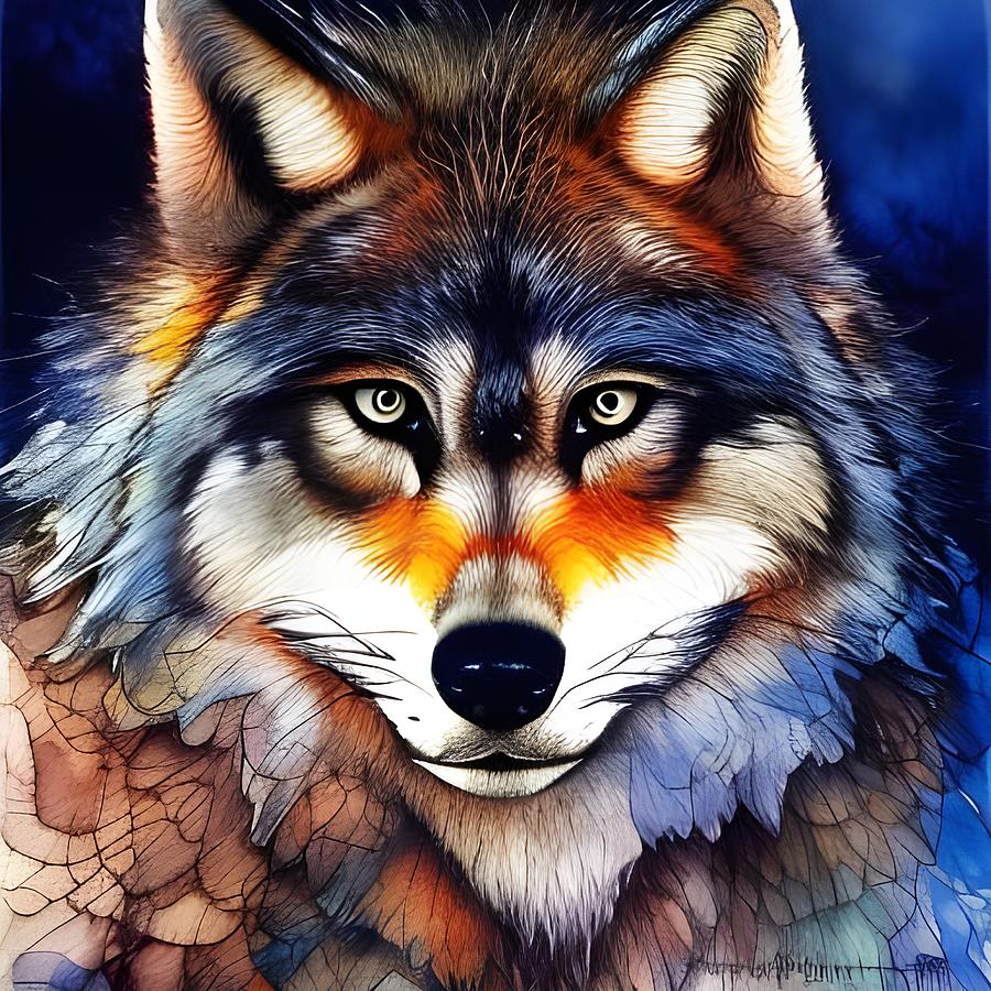 Wildlife Midnight Wolf  Mixed Media by Lesa Fine