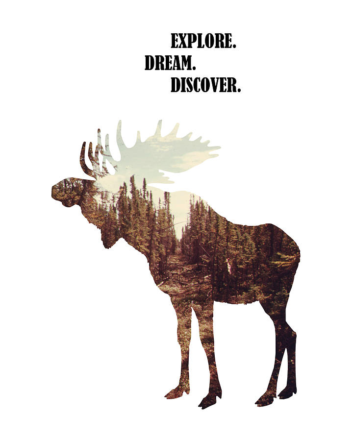 Moose Digital Art - Wildlife moose quote by Madame Memento