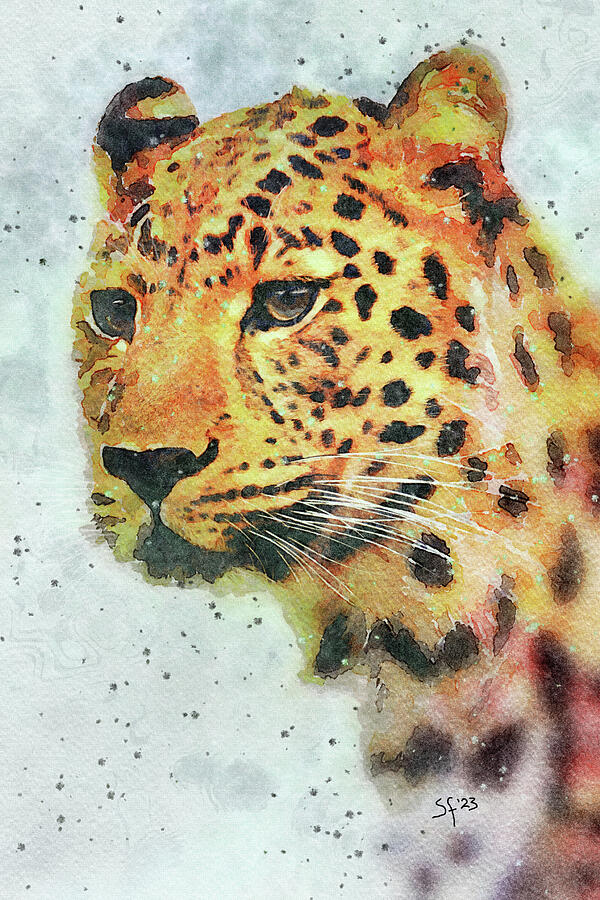 Wildlife Watercolor Portrait of a Leopard Mixed Media by Shelli Fitzpatrick