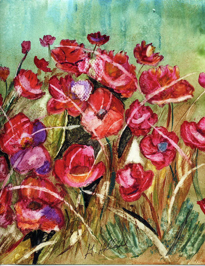 Red poppies in he wind  Painting by Genevieve Holland
