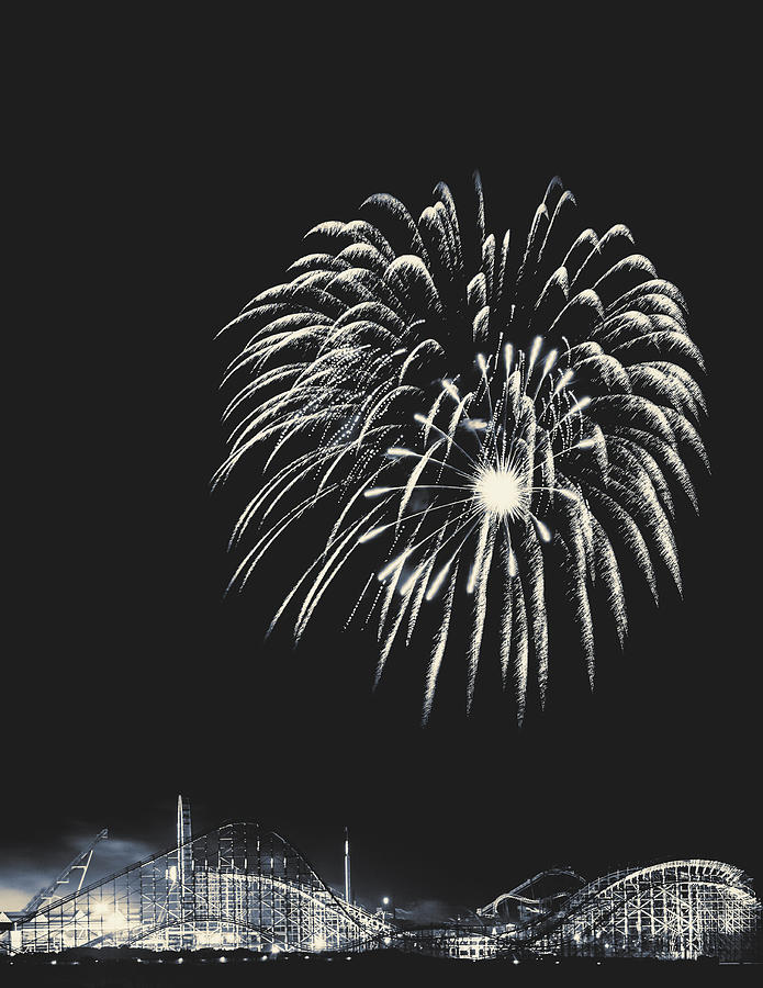 Wildwood Boardwalk Fireworks Dual Tone Photograph by Jason Fink