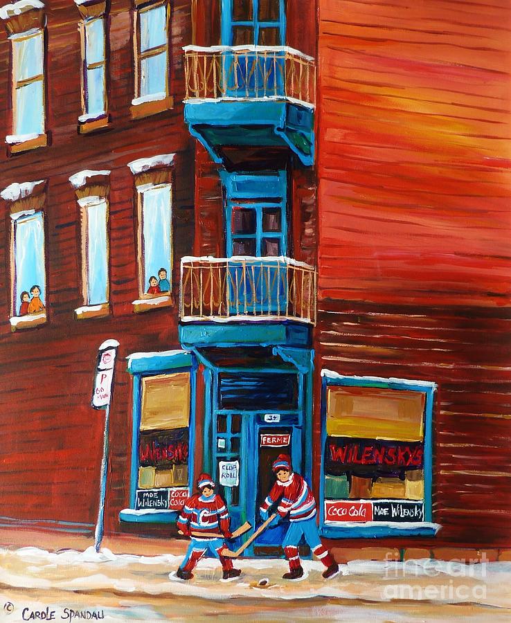 Wilensky Corner Diner Montreal Art Winter Streetscene Painting Carole Spandau Canadian Hockey Artist Painting by Carole Spandau