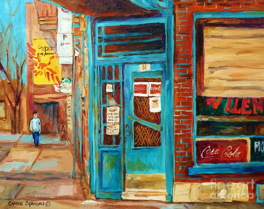 Wilensky Diner In Summer Famous Montreal Corner Store Landmark Street Scene Artist Carole Spandau Painting by Carole Spandau