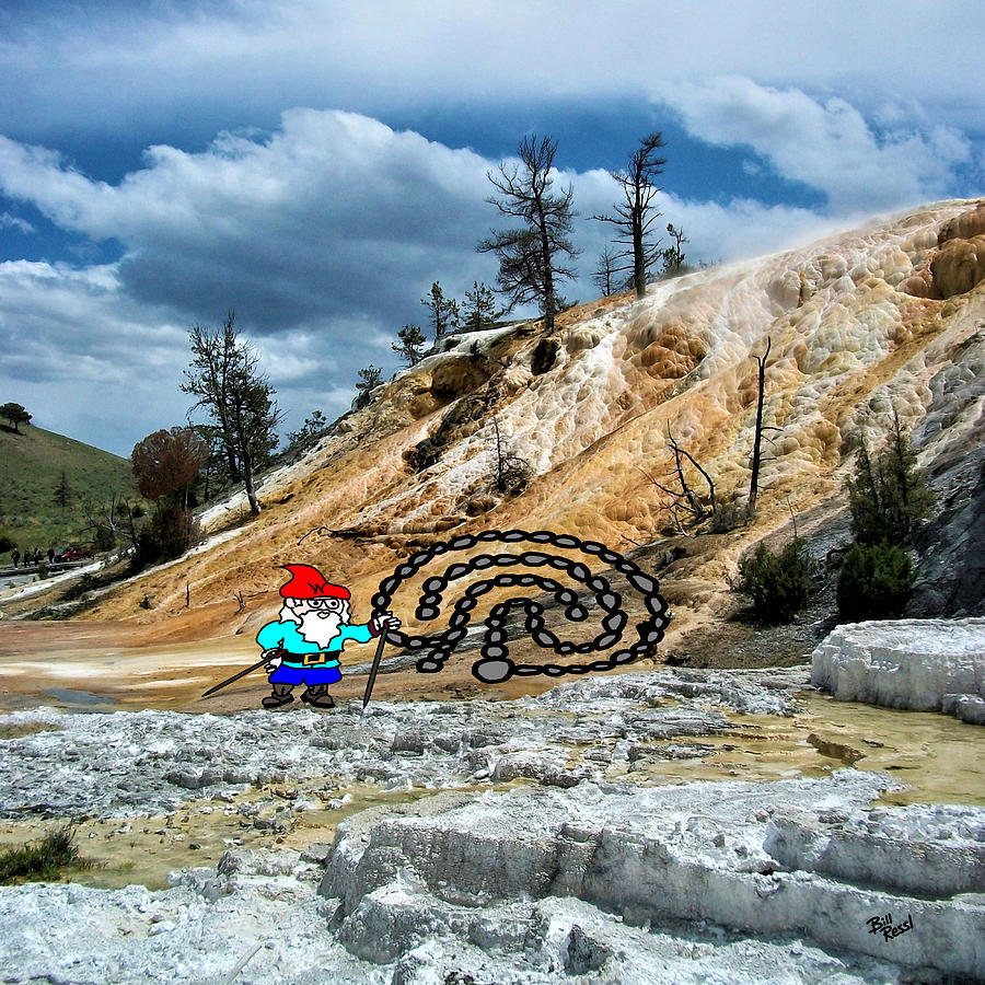 Will the Wandering Gnome Explores Yellowstone Part 1 - Gnome Art - Eco Art Digital Art by Bill Ressl
