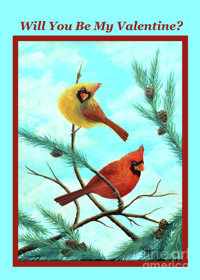 Will You Be My Valentine? - Cardinals Painting by Sarah Irland